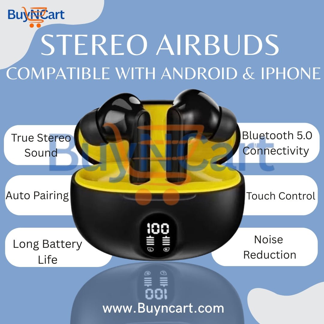 Stereo ENC TWS 895B Bluetooth Earphones – Noise Cancelling, LED Display, Touch Control, Long Battery - Buyncart