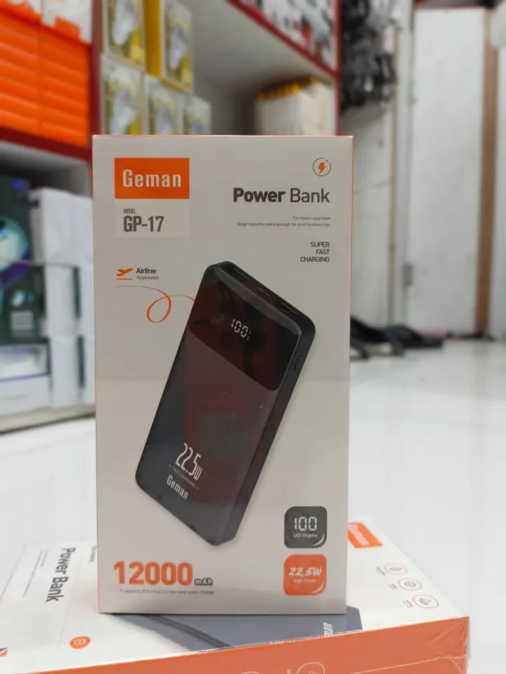 Geman GP-17 best PowerBank – 12,000mAh Fast Charging, LED Display, Portable Charger for Smartphones and Tablets